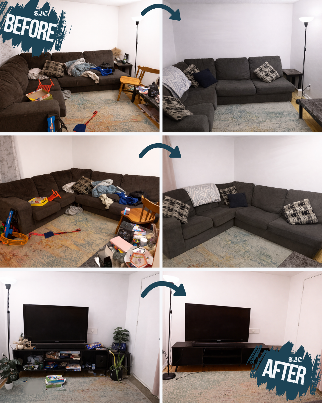 Before and after living room organize