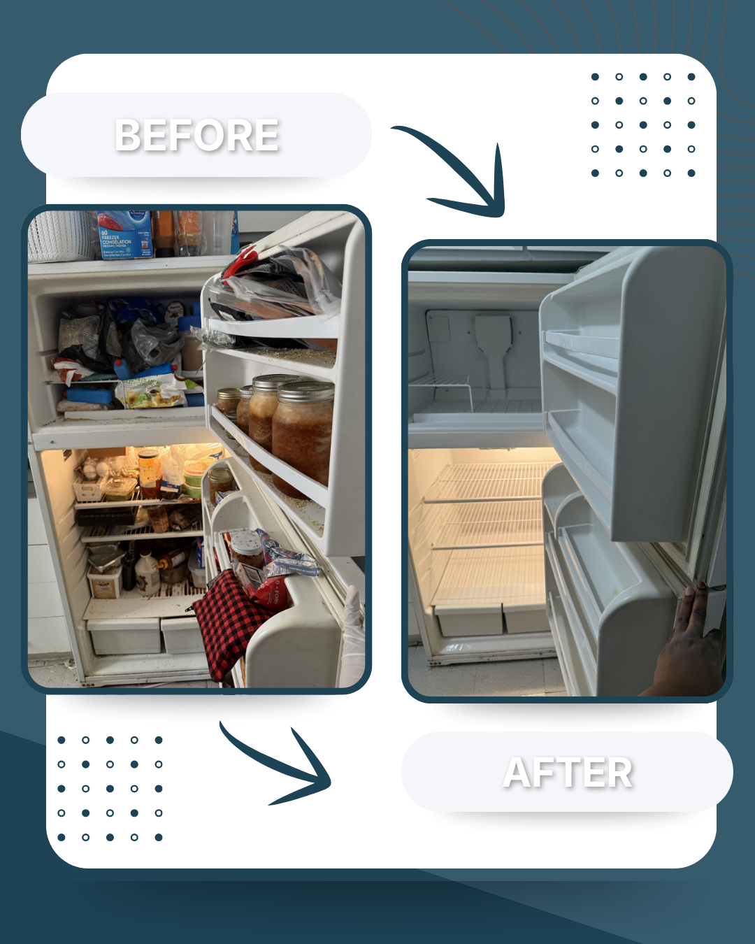 Before and after fridge cleaning